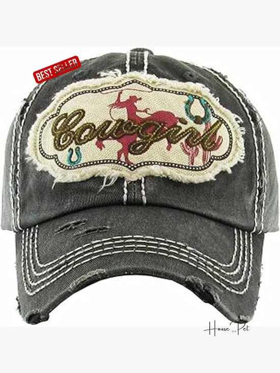 Vintage Distressed Cowgirl Embroidered Baseball Cap Adjustable Velcro main image 4